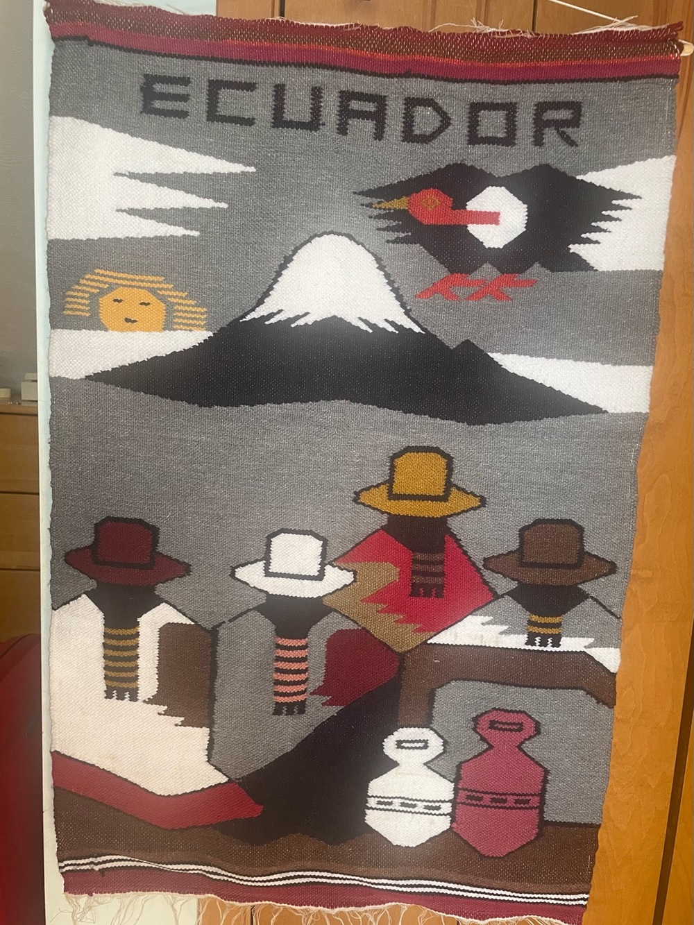 Ecuadorian Woven Wall Hanging - Gray, Red, White, Brown